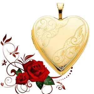 14K Yellow Gold  Engraved Heart Locket Pendant